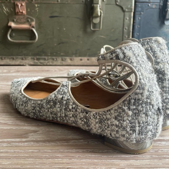 Aquazzura Italian Christy Tweed Lace-up Ballet Flats - Picture 4 of 6